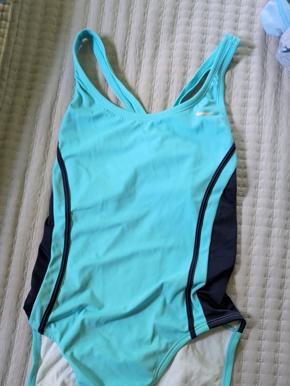 Nike Aqua Teal and Black Racerback One-Piece Swimsuit